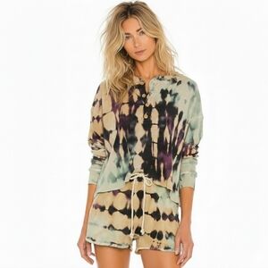 Rare Free People Revolve Daydreamer Tie-Dye Henley Top and Shorts Set Suze Xs